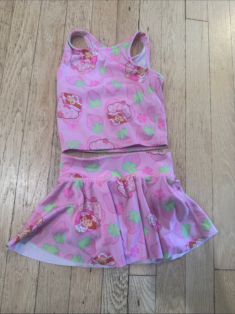 Kids Pink Strawberry Print Tank and Skirt Set